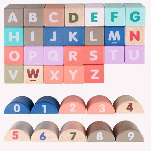 115 Piece Educational City Wooden Building Blocks for Toddlers, Kids, Children