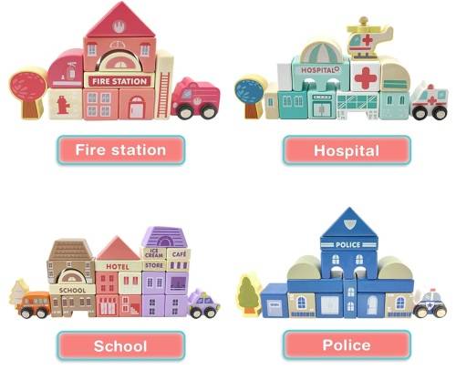 115 Piece Educational City Wooden Building Blocks for Toddlers, Kids, Children