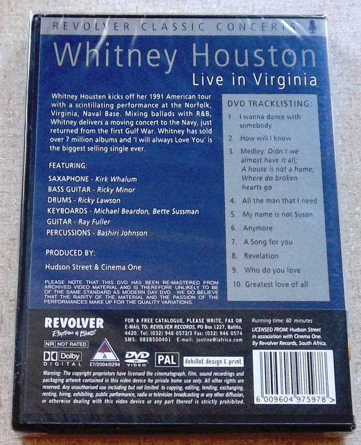WHITNEY HOUSTON Live in Virginia DVD
