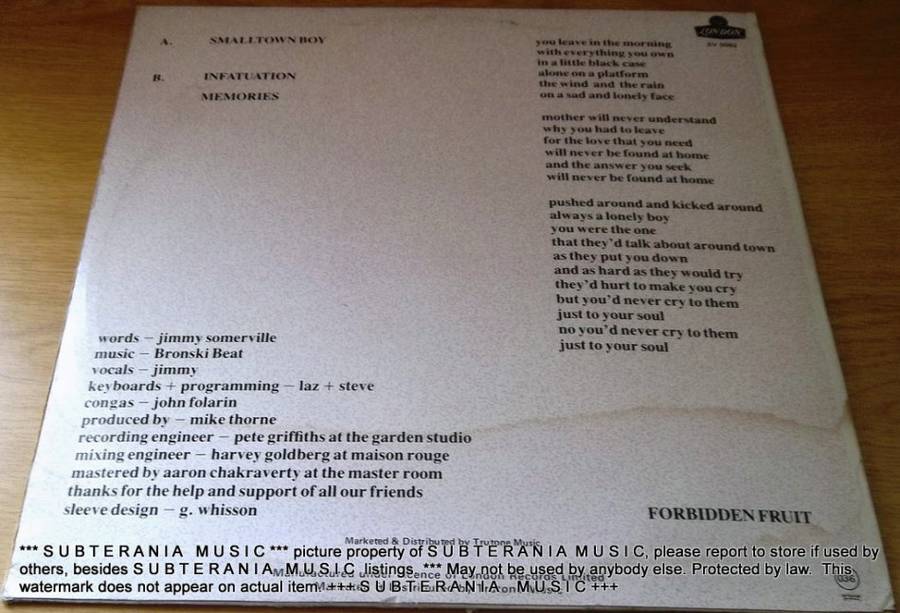 BRONSKI BEAT  Smalltown Boy Vinyl LP