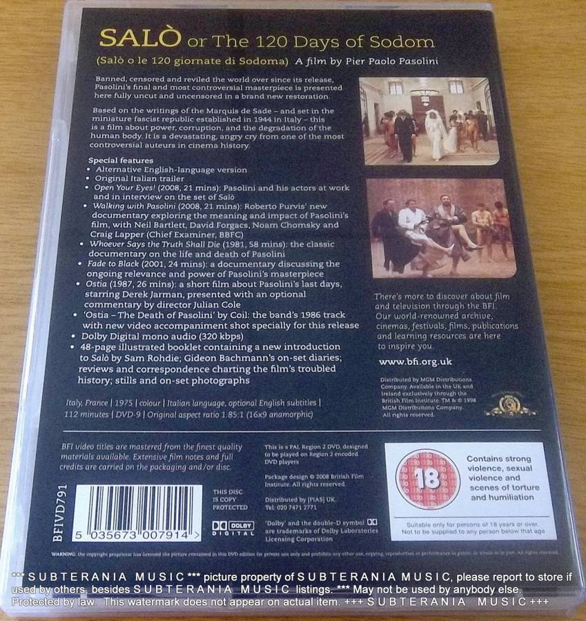ART Movie SALO or the 120 days of Sodom DVD