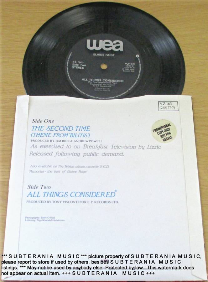 ELAINE PAIGE 7` single The Second Time BLACK vinyl