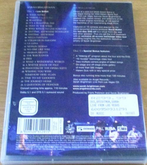 SARAH BRIGHTMAN The Harem World Tour Live from Las Vegas DVD