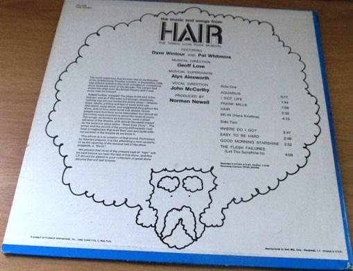 THE MUSIC OF HAIR Dave Wintour Geoff Love  VINYL RECORD
