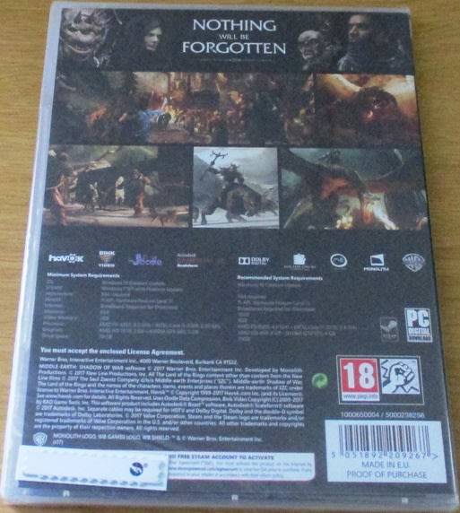 PC DVD GAME: SHADOW OF WAR