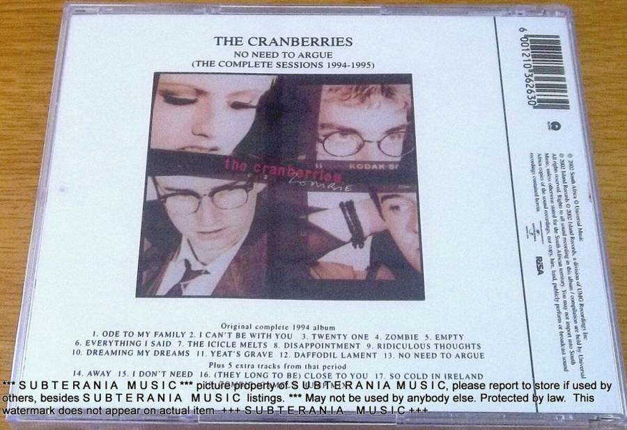THE CRANBERRIES No Need To Argue (The Complete Sessions 1994-1995) SOUTH AFRICA CD