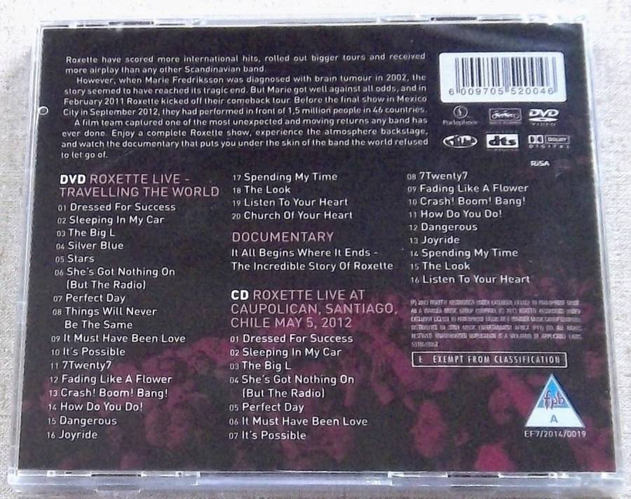 ROXETTE Travelling the World CD + DVD SOUTH AFRICA Cat# 5310518052 All Regions