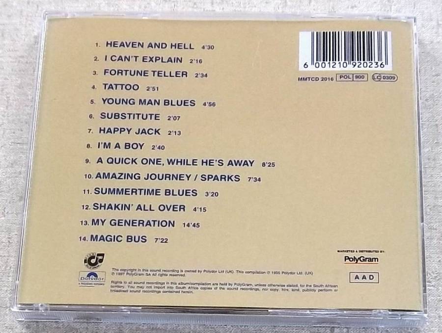 THE WHO Live at Leeds SOUTH AFRICA Rare Out of Print CD Cat# MMTCD 2016