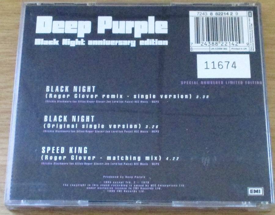 DEEP PURPLE Black Night  Anniversary Edition Limited Edition CD Single [Shelf BB CD singles]