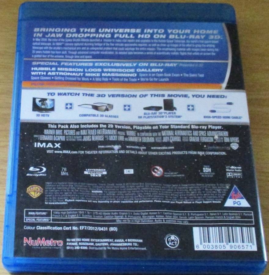 Imax HUBBLE 3D BLU RAY 3D [SHELF D1]