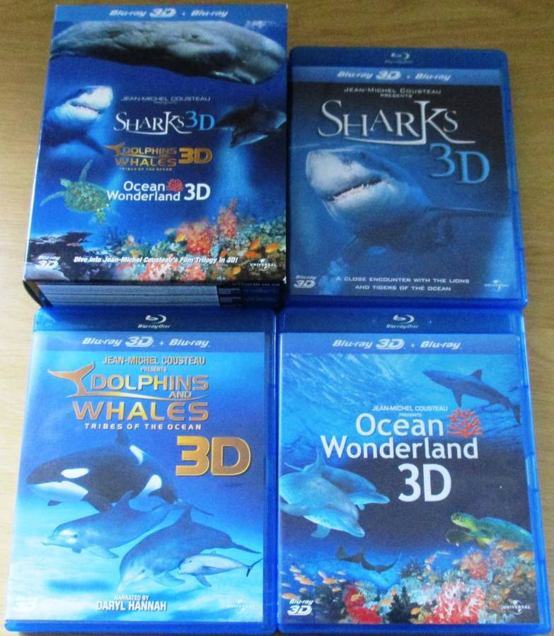 SHARKS 3D + DOLPHINS and WHALES + OCEAN WONDERLAND 3D  [Blu Ray Shelf]