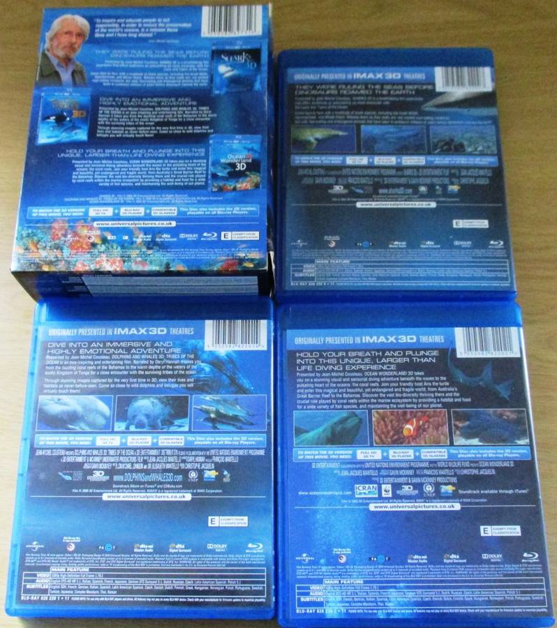 SHARKS 3D + DOLPHINS and WHALES + OCEAN WONDERLAND 3D  [Blu Ray Shelf]