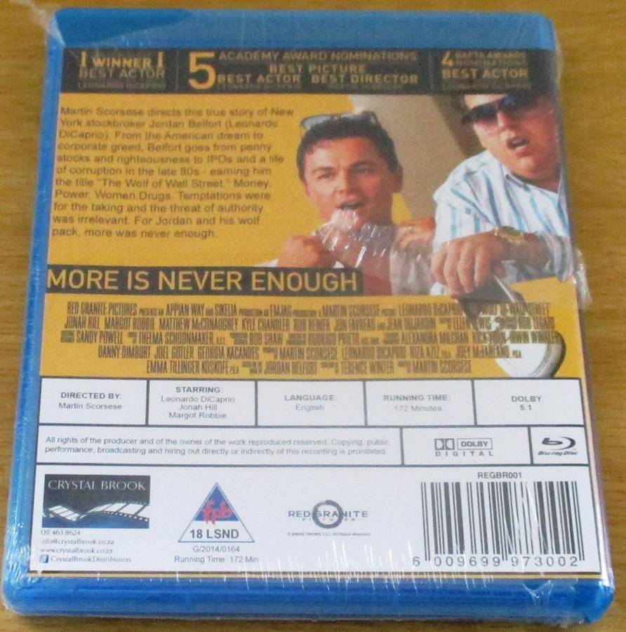 THE WOLF OF WALL STREET Lenardo DiCaprio BLU RAY [BLU RAY SHELF]