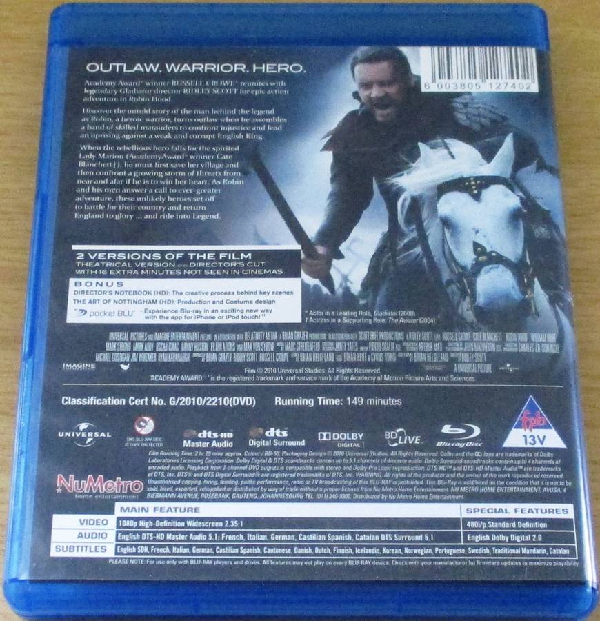 ROBIN HOOD Russell Crowe + Kate Clanchett BLU RAY [BLU RAY SHELF]
