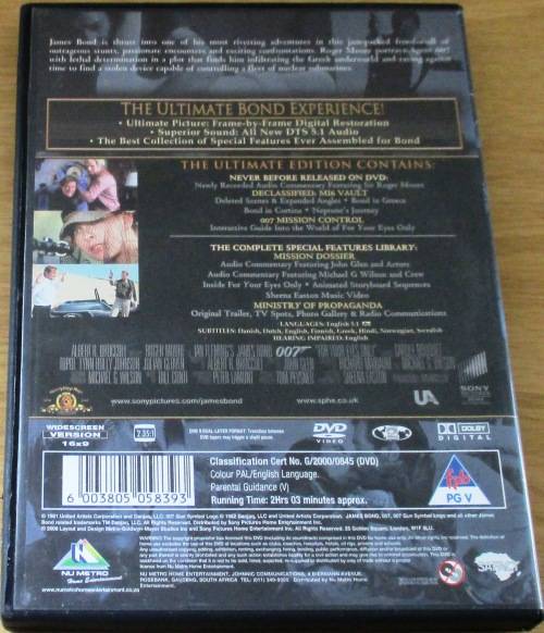 CULT FILM: 007 For Your Eyes Only 2xDVD Ultimate Edition [DVD BOX 8]