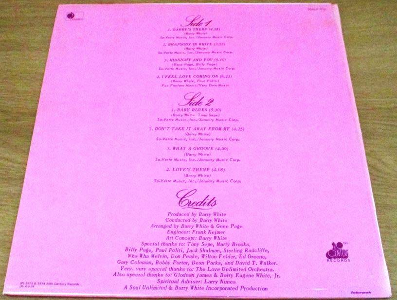 BARRY WHITE LOVE UNLIMITED Rhapsody in White LP VINYL RECORD