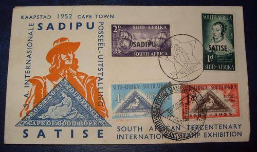 @RARE@ 1952 SADIPU / SATISE COVER ~ 1d, 1d , 2d , 4d SA STAMP EXIB.