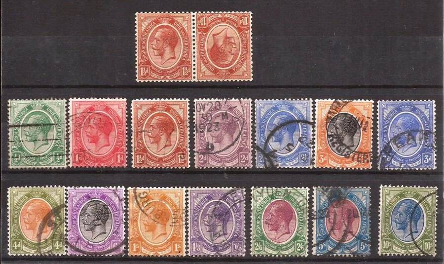 NICE USED SA UNION KINGSHEAD SET TO 10 SHILLING + 1 1/2D TETEBECHE PAIR MINT