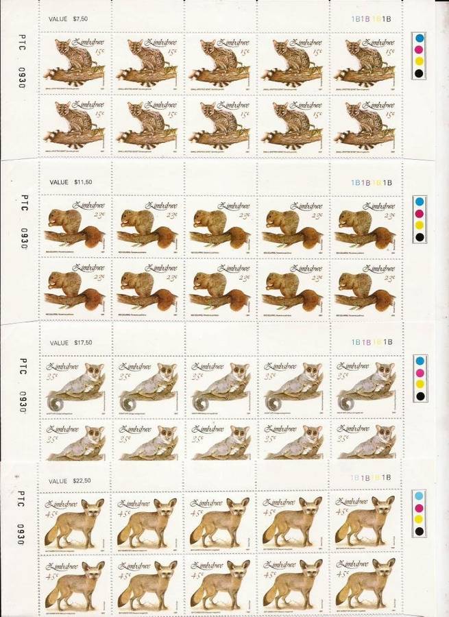 ZIMBABWE - SMALL MAMMALS - TOP 2 ROWS COMPLETE SET - MNH CONTROL BLOCKS- SCARCE SAME SHEET NO.