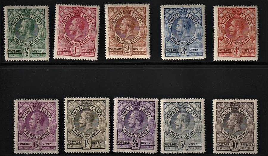 1933 KGV Swaziland set SACC 10-19 - Mint Hinged set