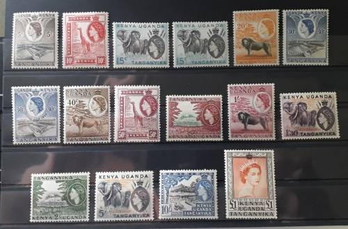 KENYA,UGANDA, TANGANYIKA 1954-59 DEFINITIVE SET UMM SG167-180 HIGH CAT VALUE