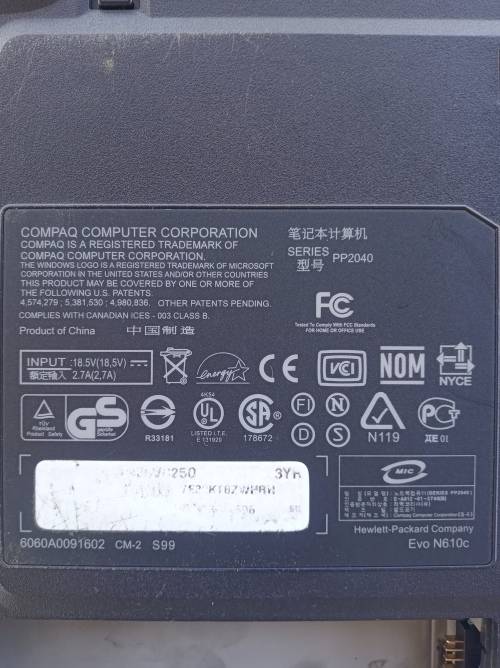 HP Compaq Evo Laptop N610c with Original HP Power Supply