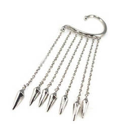 Rivet and Chain Ear Wrap in Silvertone Metal Alloy