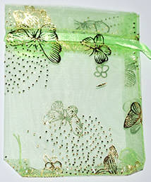 Light green with gold butterfly  organza bags 100mm x 75mm (10pcs)