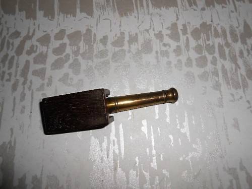 VINTAGE  MINIATURE BRASS & WOOD CANNON