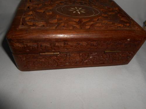 Carved Wooden Jewellery Box with Bone Inlay