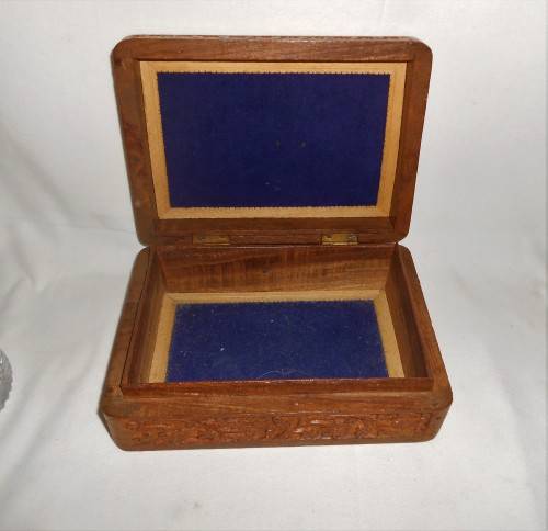 Carved Wooden Jewellery Box with Bone Inlay