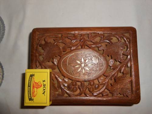 Carved Wooden Jewellery Box with Bone Inlay