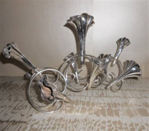 Antique Silver Plated Nine Flute Flower Epergne