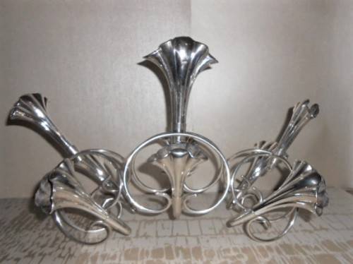Antique Silver Plated Nine Flute Flower Epergne