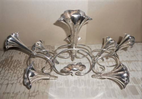 Antique Silver Plated Nine Flute Flower Epergne
