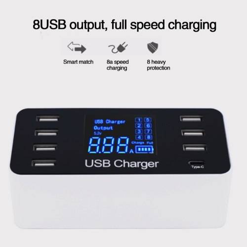 8 Port USB 2.0 + 3.0 + Type-C Intelligent Fast Charging Station Smart Charger