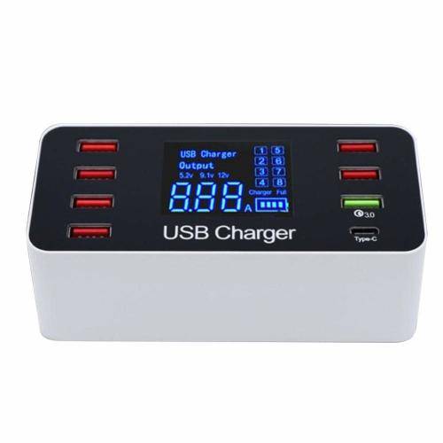 8 Port USB 2.0 + 3.0 + Type-C Intelligent Fast Charging Station Smart Charger