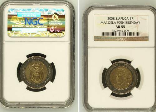 Only 10 available - 2008 Mandela Birthday R5 Coins AU55 - Very High Grade