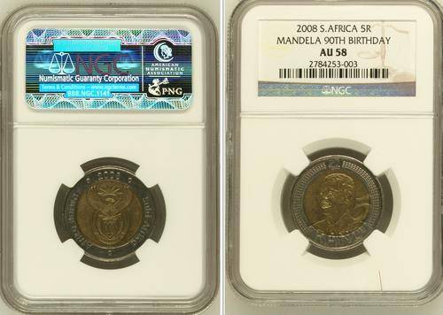 Only 28 available - 2008 Mandela Birthday R5 Coins AU58 - Very High Grade