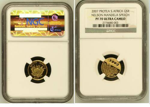 FINEST KNOWN - 2007 Protea Gold R5 Nelson Mandela Speech PF70UC