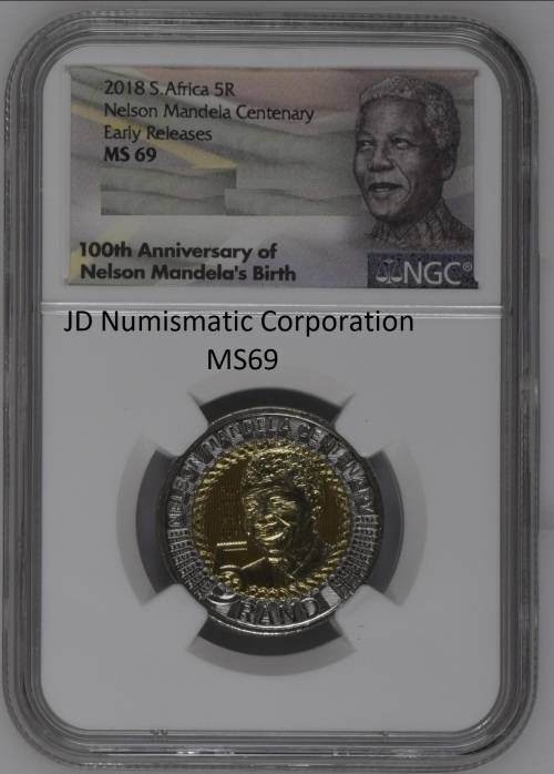 FINEST KNOWN - MS69 - 2018 Mandela 100th Birthday Commemorative R5 Coins NGC Graded - Early Releases