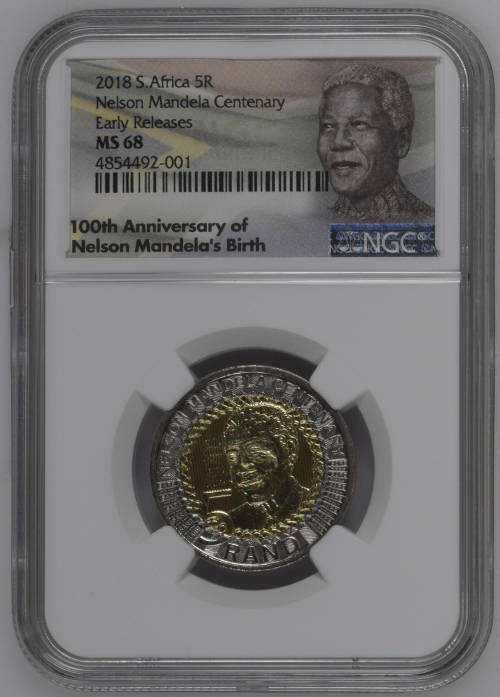 HOT LIMITED EDITION - MS68 - EARLY RELEASE LABELLED  2018 Mandela 100th Birthday Commemorative R5