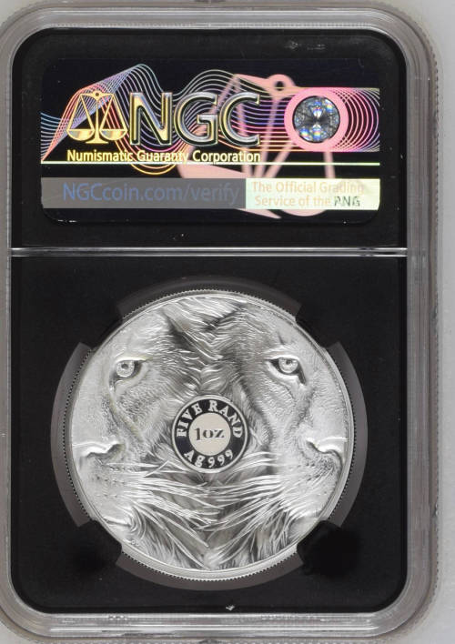 HOT - 2019 South Africa Silver R5 Big 5 Lion PF70UC BLACK SLAB -FIRST RELEASES