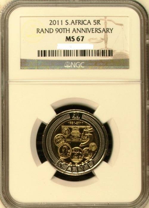 BRAND NEW MS-67 GRADED - 2011 South Africa (1921-2011) 90th Anniversary R5 coins