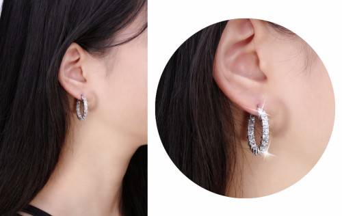 Platinum Plated Silver Hoop Earrings Paved with AAA Austrian Cubic Zirconia **FREE VELVET POUCH