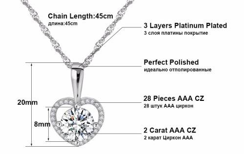 Elegant Platinum Plated 2ct Round Cut Cubic Zirconia Heart Shape Pendant Necklace**FREE VELVET POUCH