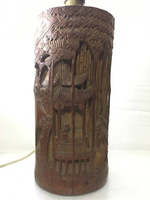 A Vintage Bamboo Chinese Carved Lamp * untested*