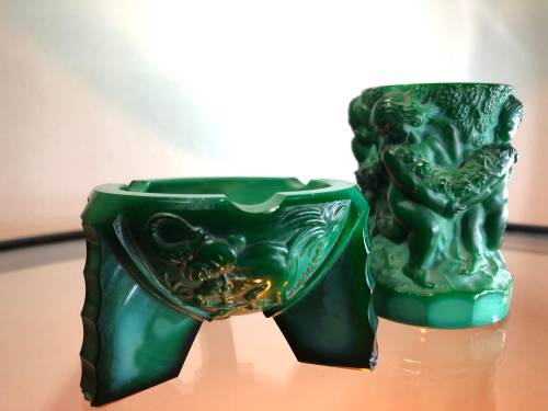 ART DECO MALACHITE GLASSWARE FROM CZECH