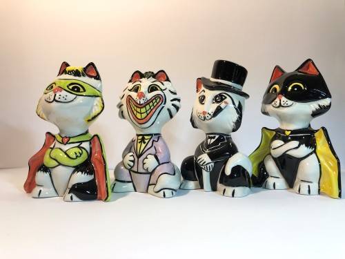 UK POTTER LORNA BAILEY BATMAN INSPIRED PORCELAIN CATS