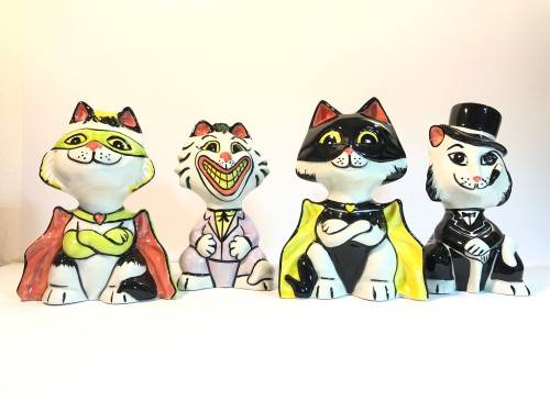 UK POTTER LORNA BAILEY BATMAN INSPIRED PORCELAIN CATS